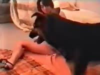 Adventurous dark brown college hoe getting fucked by a dog in this steaming brute fetish flick